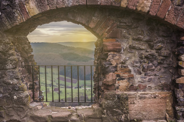 Ancient arch window in a castle in Germany