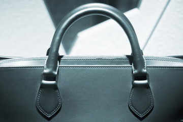 Leather briefcase bag in store display