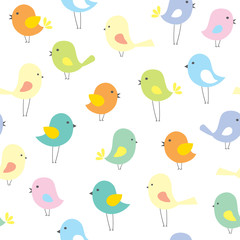 vector seamless pattern with cute cartoon birds