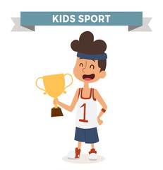 Cute cartoon vector profession basketball kid with award