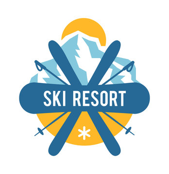 Ski resort logo emblems, labels badges vector elements