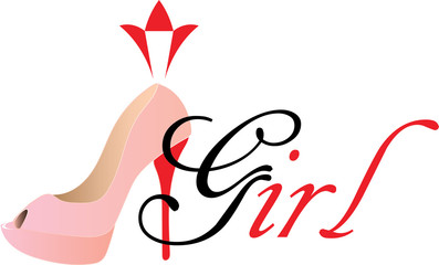 Vector girl logo. Picture of a Fashion women girl high heel shoes, pumps, woman logo