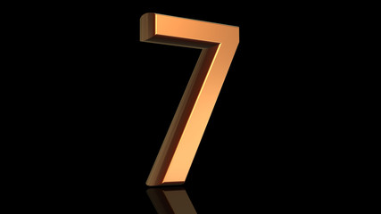 Seventh Anniversary, number 7 (seven) in gold isolated on black background