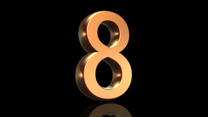 Eighth Anniversary, number 8 (eight) in gold isolated on black background