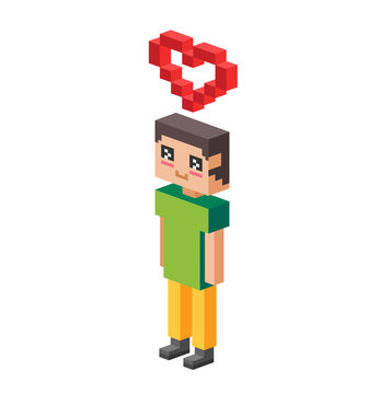 Cute cartoon boy with heart vector illustration