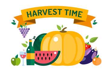 Harvest time food icons illustration
