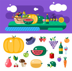 Obraz premium Harvest time food icons illustration