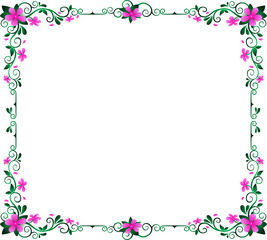 flowers frame color abstract design, cute purple flowers & green leaves formed rectangle shape border