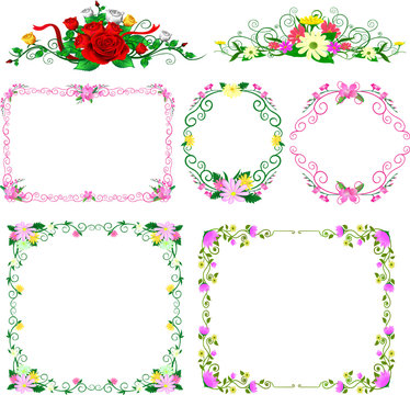 flowers Floral Frame Collection. Set of cute retro flowers arranged un a shape