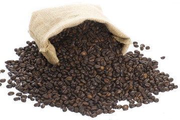 Fototapeta na wymiar Coffee beans and sack isolated