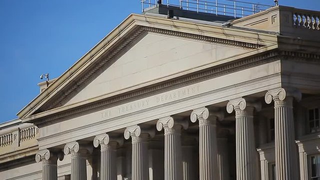 Static shot of the roof of the Treasury Department in Washington DC