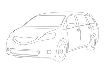 mini van line drawing illustration, vector
