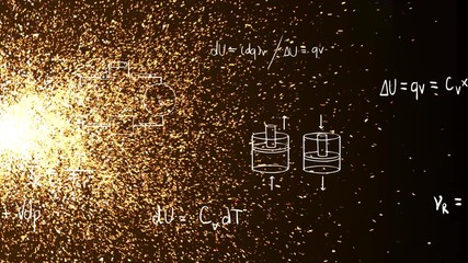 Abstract fire sparking background pattern with thermodynamics formula and math equation in doodle for physics and engineering education introduction in 4k ultra HD - Powered by Adobe