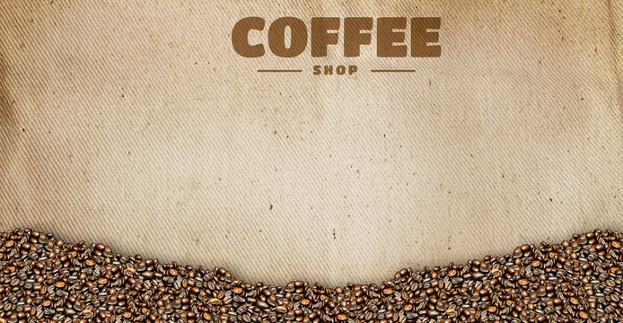 coffee beans on traditional sack textile background