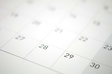 Closeup of dates on calendar page