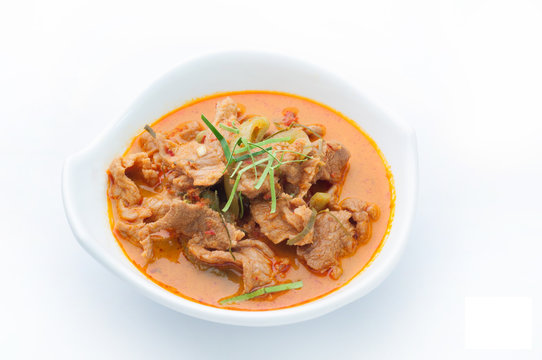 Red curry with pork and coconut milk (Panaeng), Spicy Thai food.