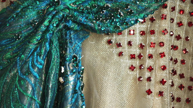 Close-up shot of fancy embroidered clothes.