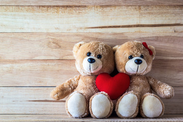 Couple teddy bear with Pink heart-shaped pillow