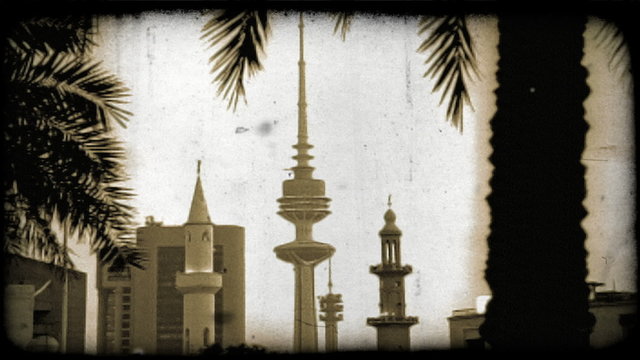 Kuwaitee sky scrapers. Vintage stylized video clip.