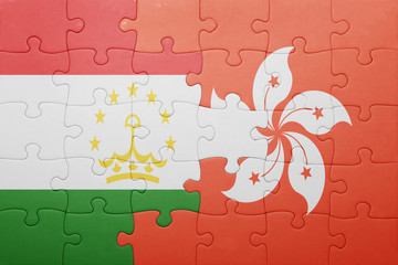 puzzle with the national flag of tajikistan and hong kong
