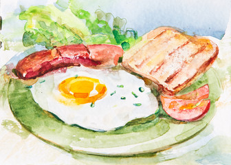 watercolor painted breakfast plate
