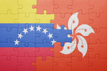 puzzle with the national flag of venezuela and hong kong