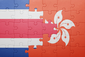 puzzle with the national flag of costa rica and hong kong