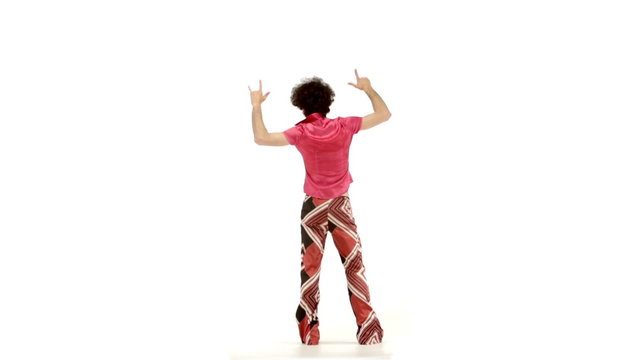 Man makes dance move  isolated on white  