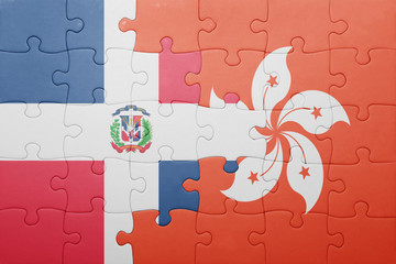 puzzle with the national flag of dominican republic and hong kong