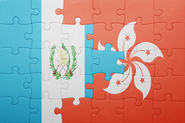 puzzle with the national flag of guatemala and hong kong