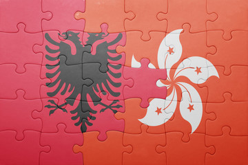 puzzle with the national flag of albania and hong kong