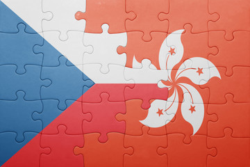 puzzle with the national flag of czech republic and hong kong