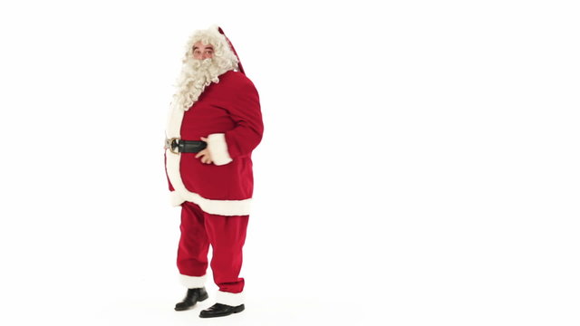 Santa Claus is dancing  isolated on white  