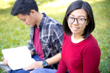 Group of university students having fun outdoors