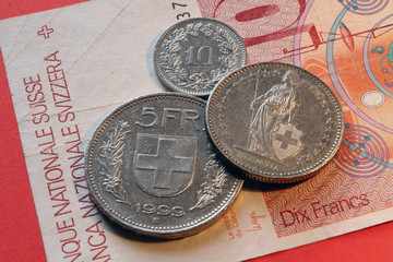 swiss currency franc, coins and banknote