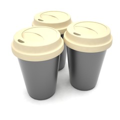 Three paper coffee cups