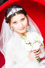 closeup portrait of beautiful bride - soft focus