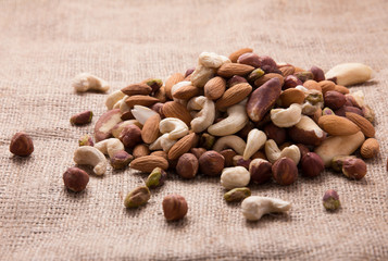 healthy mix nuts on burlap