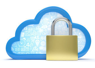 Cloud computing, security concept on white