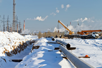 construction of a gas pipeline in the winter
