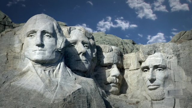 Mount Rushmore with Background Clouds in Time Lapse, Washington, Jefferson, Roosevelt
