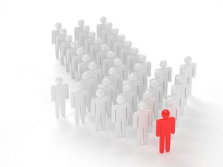 Many 3d people figure in arrow shape with the leader in front