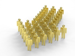 Many 3d people figure in arrow shape with the leader in front