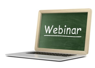  Laptop with chalkboard, webinar, online education concept