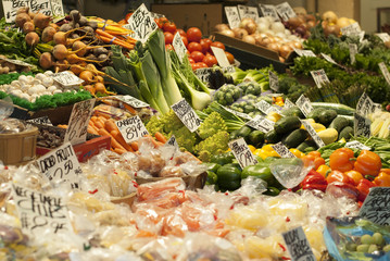 Vegetable stand in a local farmer market, Seattle, Washington