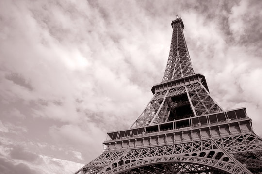 Eiffel Tower in Black and White Sepia Tone in Paris; France