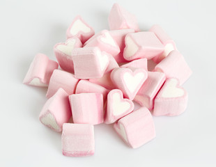 heart-shaped marshmallows isolated on white