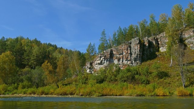 mountain river landscape in Ural mountains, 4k

