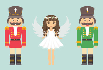 nutcracker red and green and girl angel with curly hair