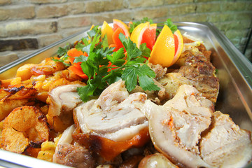 Catering tray with various meats